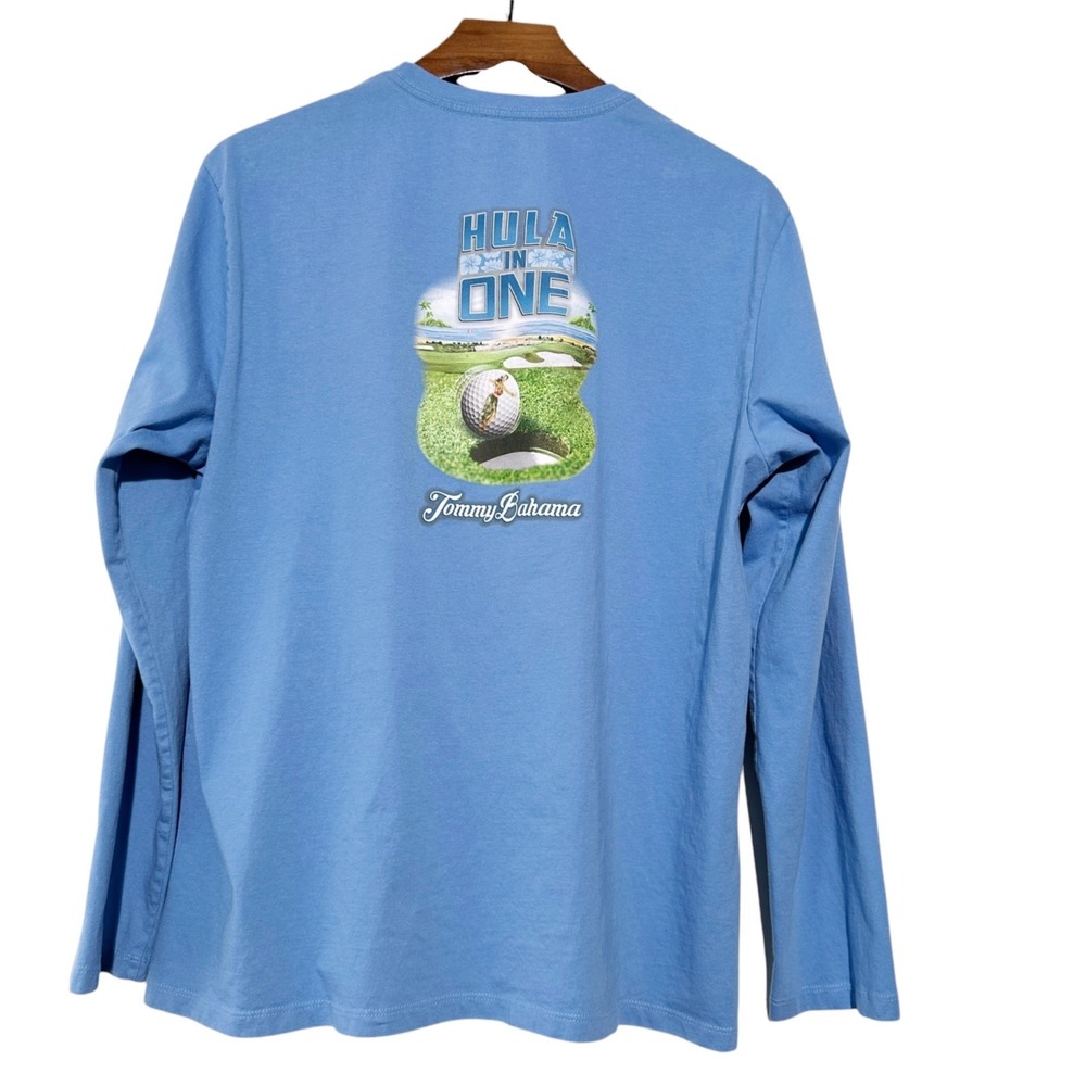 Tommy Bahama Blue Long Sleeve Cotton T-shirt Hula in One Golf Graphic‎ 2XL XXL